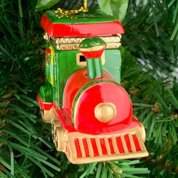 Train Engine Porcelain Hinged Surprise Gift Trinket Box Christmas Ornament - Picture 4 of 6